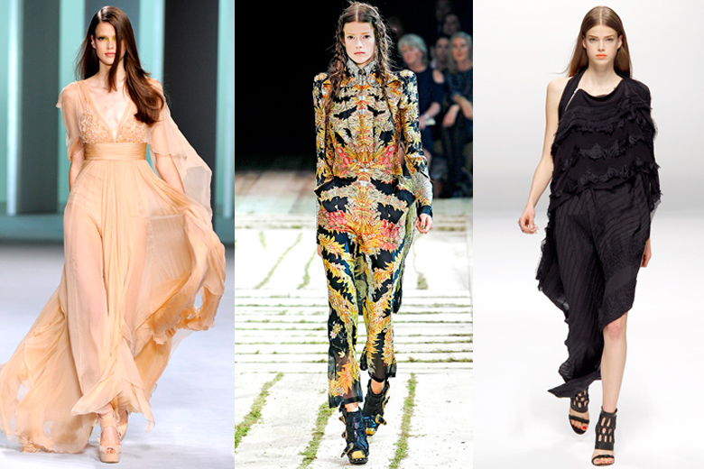 Här syns modellen i kreationer av Elie Saab, Alexander McQueen och Sharon Wauchob.