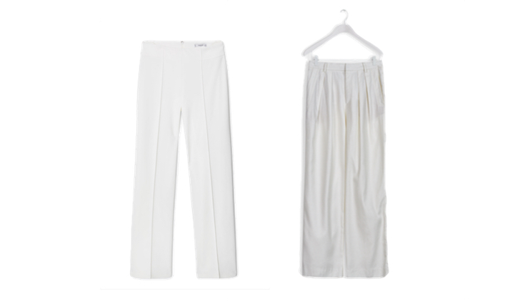 Vida byxor från Mango, ca 500 kr VS vida byxor från Filippa K, ca 1 700 kr. Vida byxor från Mango, ca 500 kr VS vida byxor från Filippa K, ca 1 700 kr.