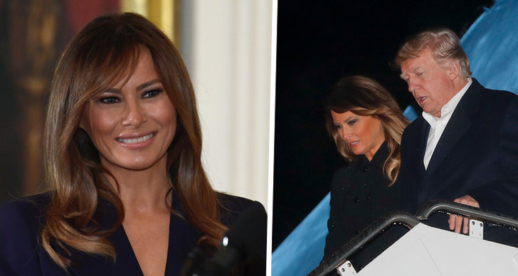 Ett bildmontage på Melania Trump till vänster. Till höger är en bild på Donald Trump och Melania Tillsammans.